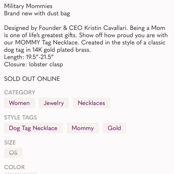 Uncommon James! “Mommy” Dog Tag Inspired Gold Necklace NWT! - Picture 8 of 8